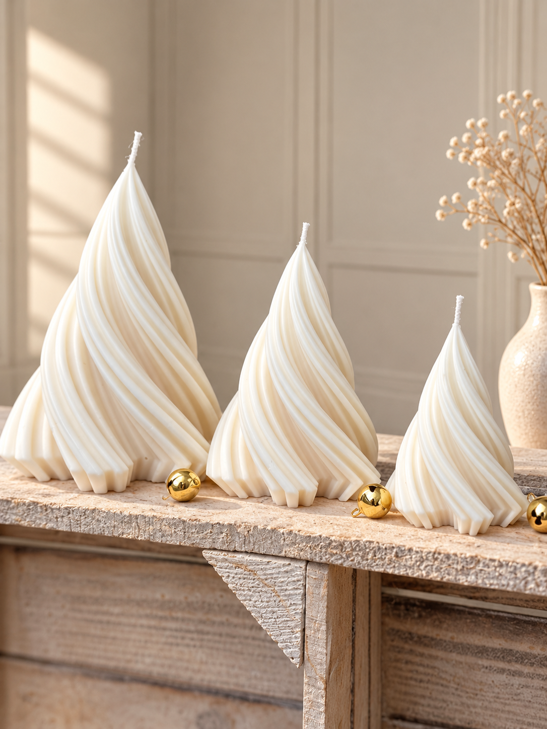Swirl Tannenbaum – handgegossene Rapswachskerze