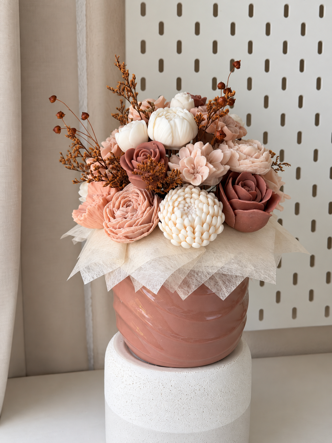 Candle Bouquet – Blütenstrauß in Rosé & Creme