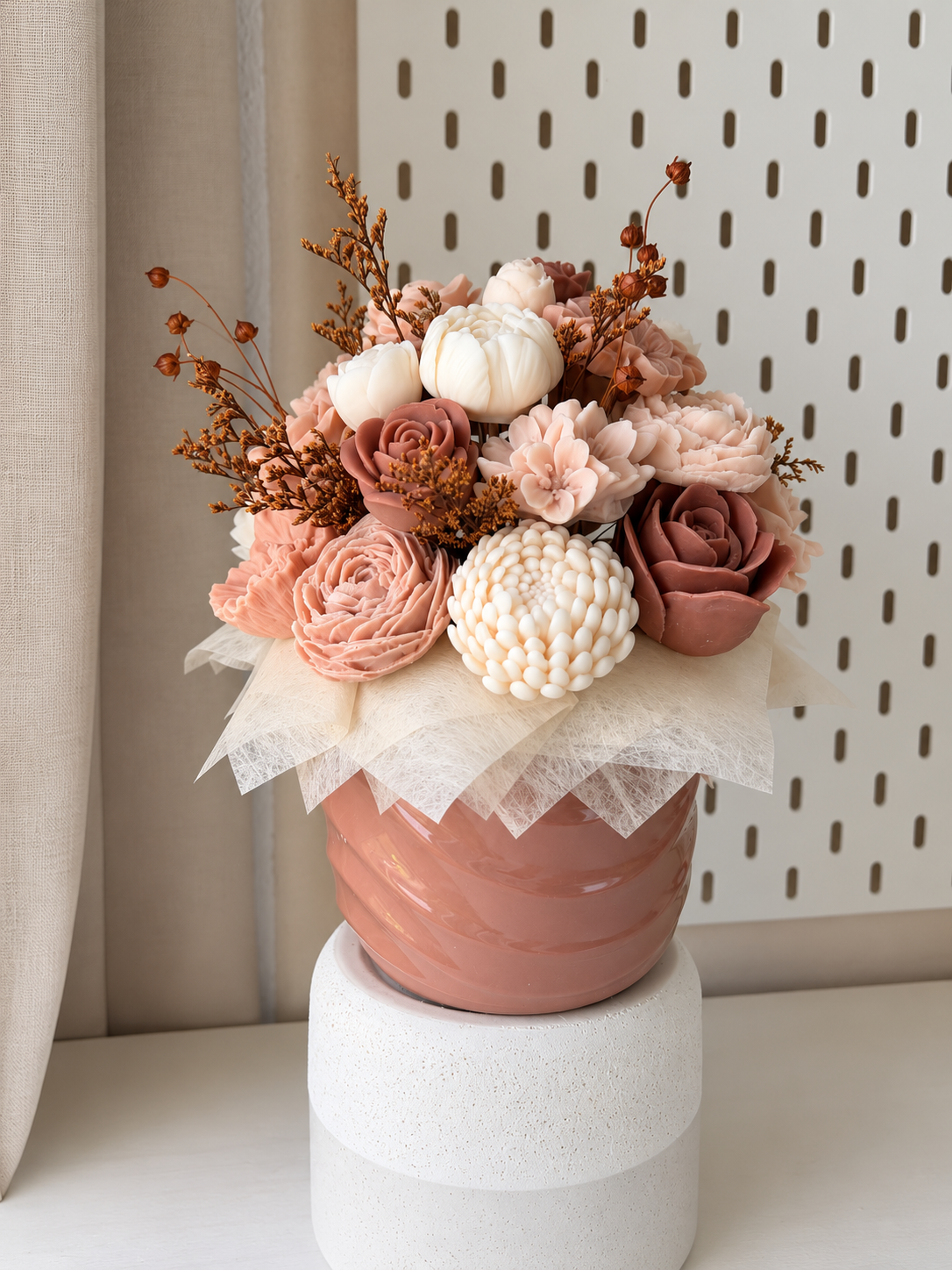 Candle Bouquet – Blütenstrauß in Rosé & Creme