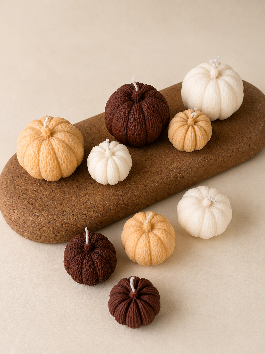 Kürbiskerzen Set aus Rapswachs | Handgegossen | Herbstdeko